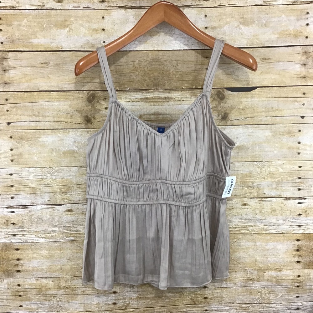 Old Navy XL Taupe Beige Pleated Babydoll Camisole Smocked Empire Waist Top